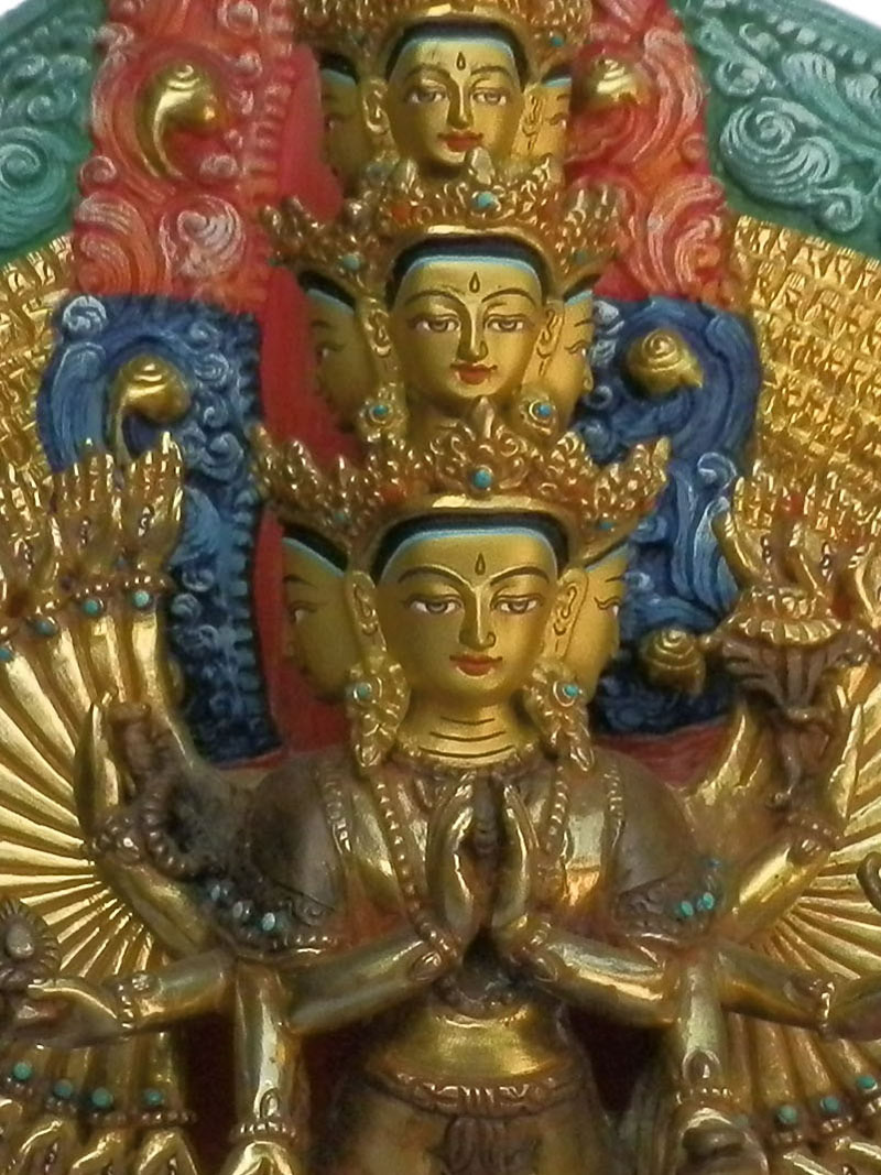 アジアン雑貨　BS-23 ネパール仏像　十一面千手千眼観音像菩薩