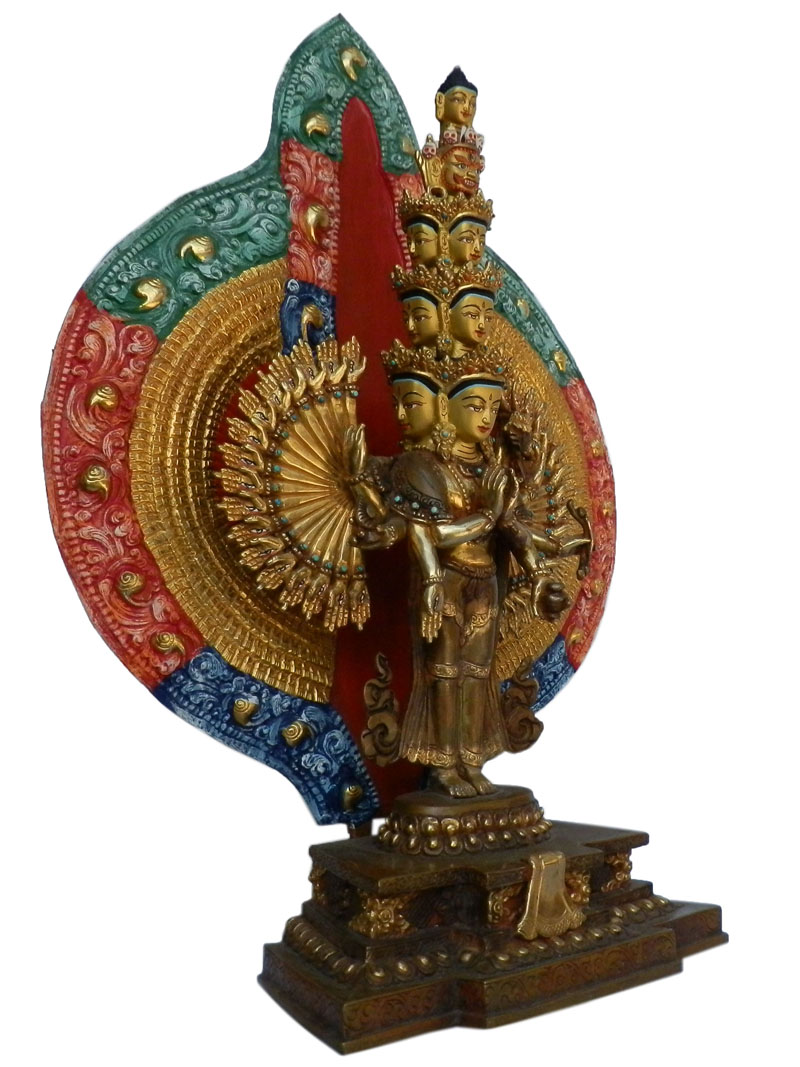 アジアン雑貨　BS-23 ネパール仏像　十一面千手千眼観音像菩薩