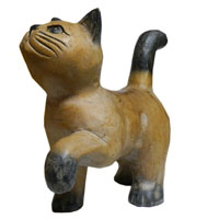 アジアン雑貨　CAT-13　ネコちゃん木彫り(お散歩猫・中)