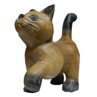 アジアン雑貨　CAT-14　ネコちゃん木彫り(お散歩猫・小)