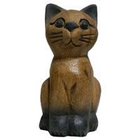 アジアン雑貨　CAT-18　ネコちゃん木彫り（お座り猫・小）
