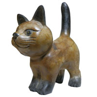 アジアン雑貨　CAT-19　ネコちゃん木彫り(お散歩猫・中)