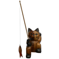 アジアン雑貨　CAT-20　ネコちゃん木彫り（リラックス猫ちゃん）