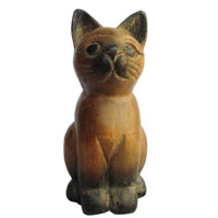 アジアン雑貨　CAT-21　ネコちゃん木彫り（お座り猫・小）