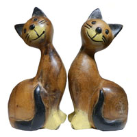 アジアン雑貨　CAT-24 木彫りのネコちゃん