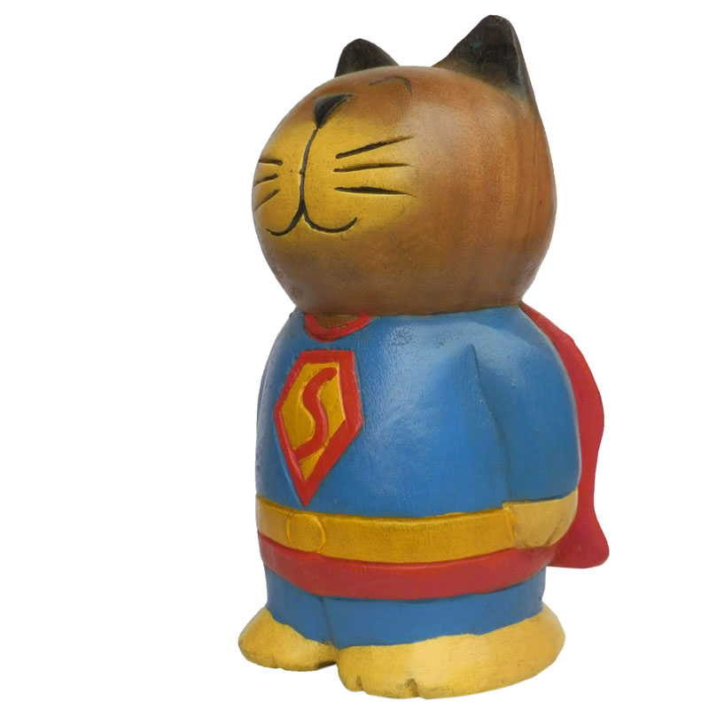 アジアン雑貨 Cat 26 ネコちゃん木彫り スーパーマン