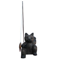 アジアン雑貨　CAT-29　魚釣りネコちゃん木彫り