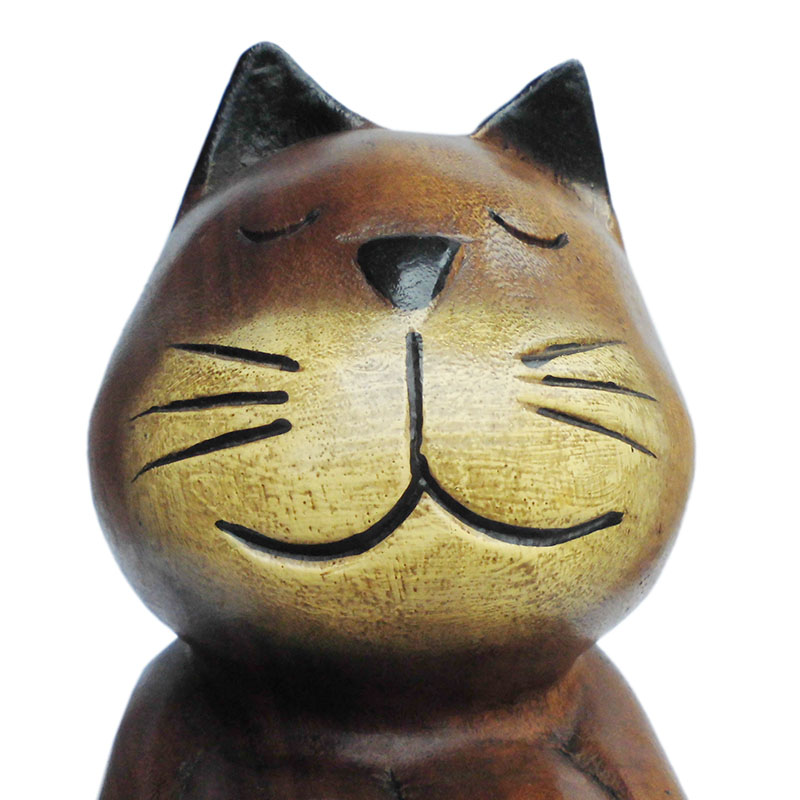 アジアン雑貨 CAT-36 ネコちゃん木彫り お座り猫さん(大)