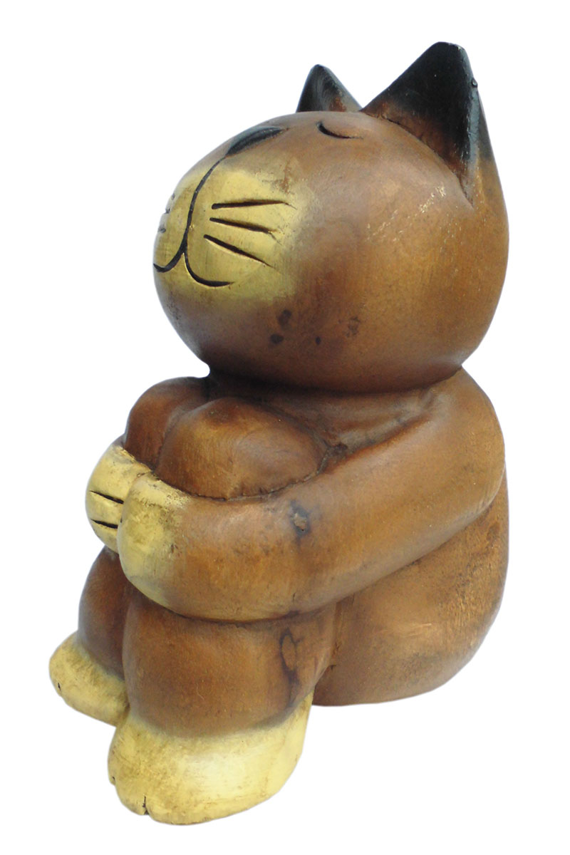 アジアン雑貨 CAT-38 ネコちゃん木彫り(お座り猫・中)