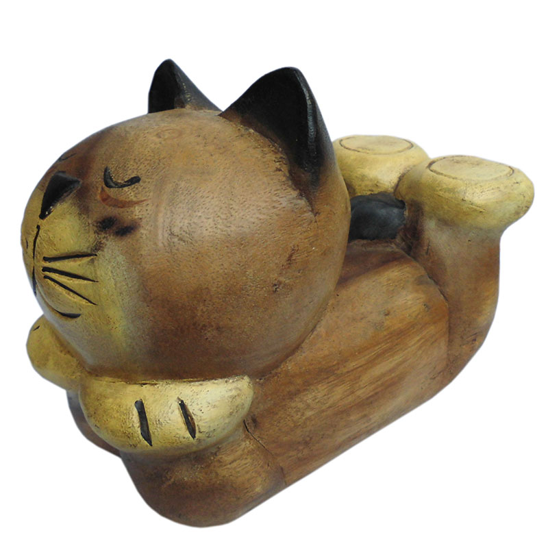 アジアン雑貨 CAT-40 木彫りのネコちゃん(寝ころび猫・大)