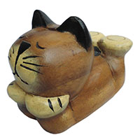 アジアン雑貨　CAT-42　猫ちゃん木彫り