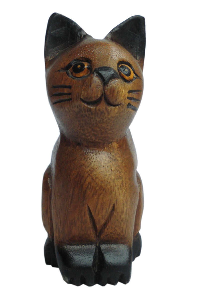 アジアン雑貨 CAT-46 木彫りのネコちゃん(お座り猫)