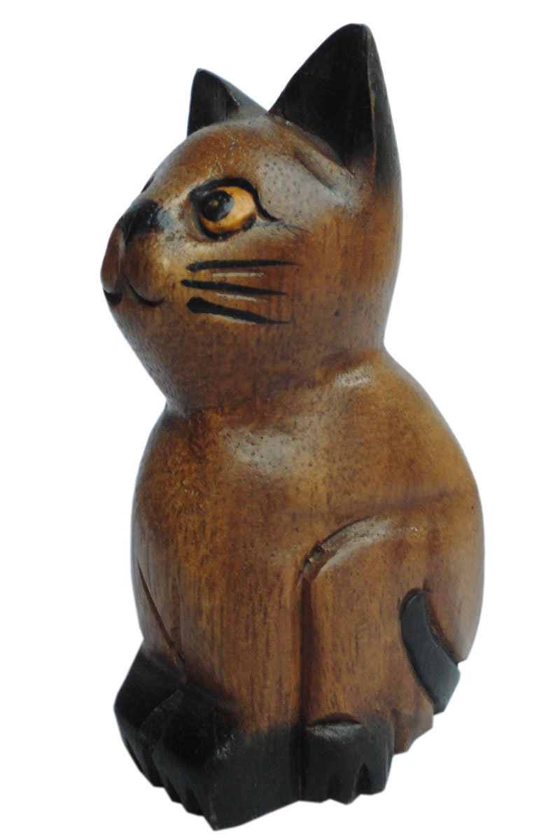 アジアン雑貨 CAT-46 木彫りのネコちゃん(お座り猫)