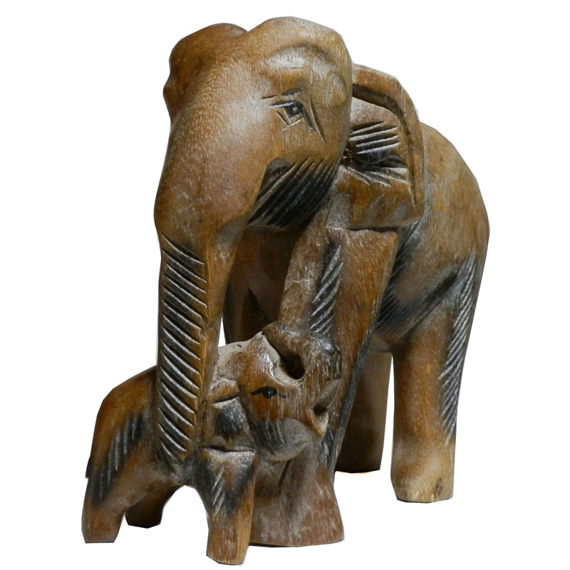 アジアン雑貨 ZOU-16 親子ゾウさんの木彫り