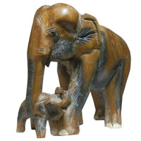 アジアン雑貨　ZOU-5　大きい親子ゾウさんの木彫り